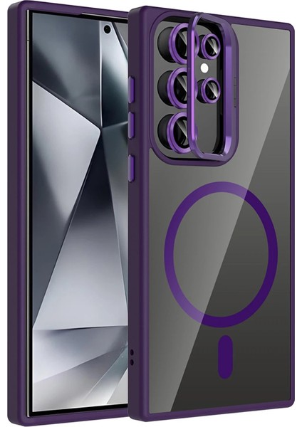 Samsung Galaxy S23 Ultra Remim Lensli Magsafe Standlı Kapak - Derin MOR-(5796) - FEİ6493-5186
