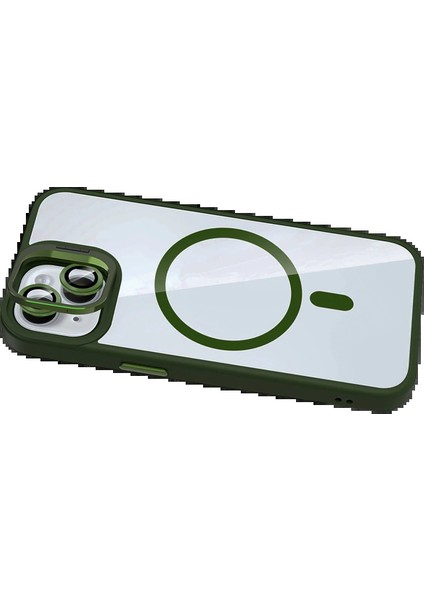 Apple iPhone 15 Plus Remim Lensli Magsafe Standlı Kapak - Koyu YEŞIL-(5796) - FEİ4760-8660 fırsatları