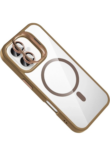 Apple iPhone 16 Remim Lensli Magsafe Standlı Kapak - KAHVERENGI-(5796) - FEİ5618-8339 modelleri