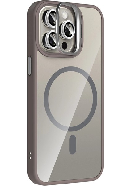 Apple iPhone 15 Pro Max Remim Lensli Magsafe Standlı Kapak - Titan GRI-(5796) - FEİ5075-6312 fiyatları