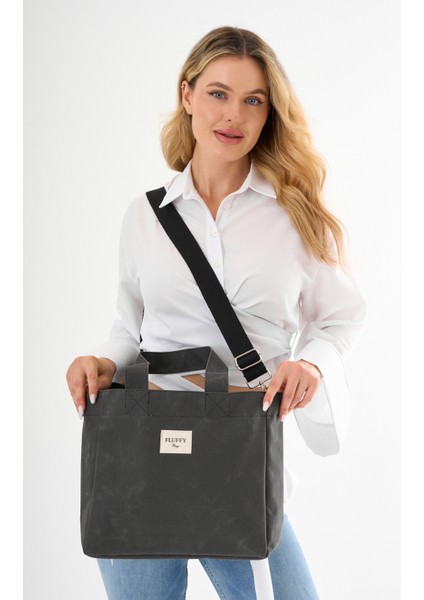 Dark Büyük Boy Mumlu Kanvas Omuz ve El Çantası / Lise ve Üniversite Okul Çantası (En: 32 Boy: 29)