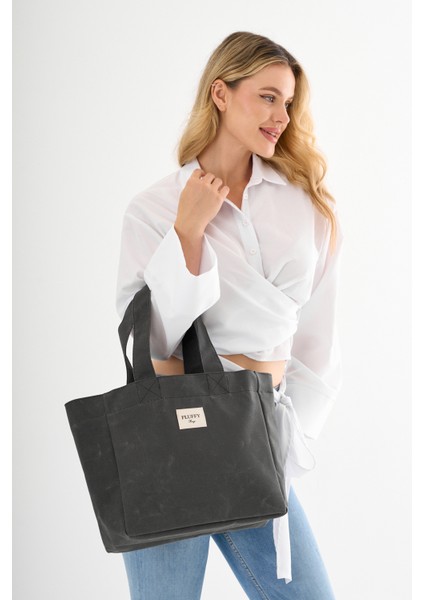 Dark Büyük Boy Mumlu Kanvas Omuz ve El Çantası / Lise ve Üniversite Okul Çantası (En: 32 Boy: 29)