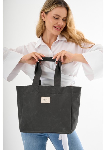 Dark Büyük Boy Mumlu Kanvas Omuz ve El Çantası / Lise ve Üniversite Okul Çantası (En: 32 Boy: 29)