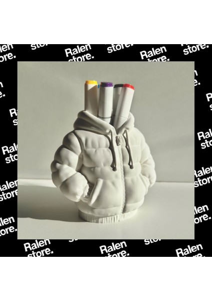 Puffy Ceket Temalı Kalemlik | 13CM | Beyaz ( Yüksek Kalite 3D Baskı Pla )
