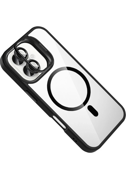 Apple iPhone 16 Remim Lensli Magsafe Standlı Kapak - SIYAH-(5796) - FEİ2648-4628 modelleri