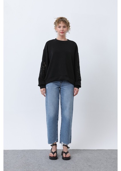 Kadın 32165 Kollar File Nakışlı Sweatshirt