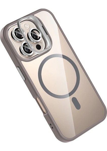 Apple iPhone 16 Pro Max Remim Lensli Magsafe Standlı Kapak - Titan GRI-(5796) - FEİ7266-9966 modelleri