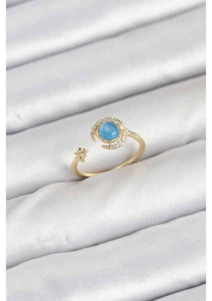Pirinç Gold Renk Zirkon Taşlı Ay Yıldız Kadın Yüzük
