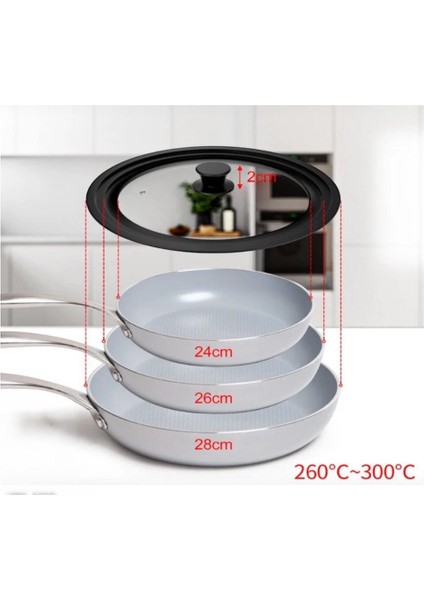 24/26/28 cm Cam Tencere&tava Kapağı 3 Kademeli Silikon Kenarlı modelleri