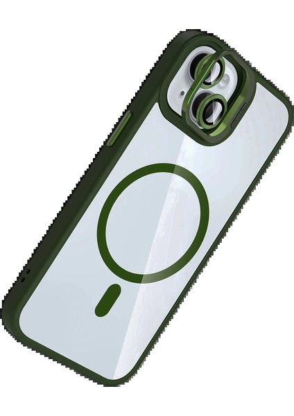 Apple iPhone 14 Remim Lensli Magsafe Standlı Kapak - Koyu YEŞIL-(5796) - FEİ6250-4852 modelleri