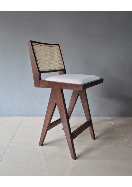 Beograd Ahşap Bar Sandalyesi, Doğal Hazeran Örgülü