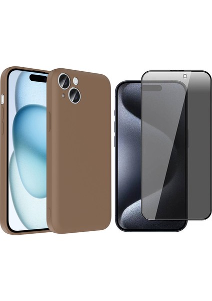 iPhone 15 Plus Kılıf Kamera Korumalı Kartlık Hazneli Zore Vitra Kapak + Hayalet Ekran Koruyucu