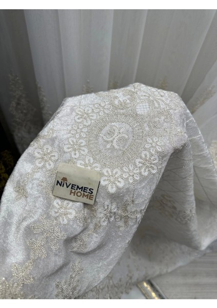 Nivemeshome Lal Gold Detaylı 2843 1/3 Sık Pileli Tül Perde Apm