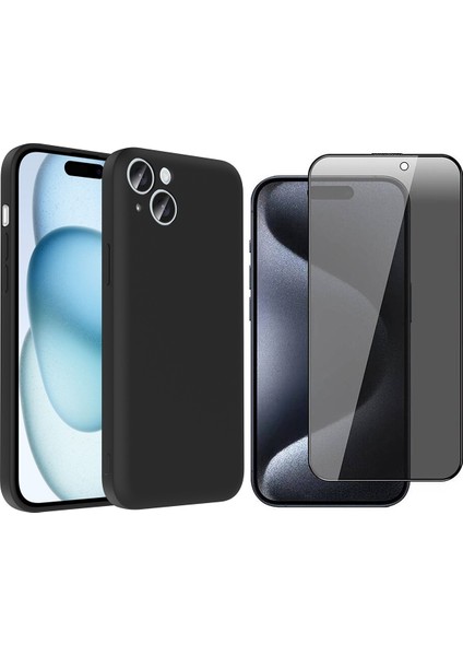 Apple iPhone 15 Plus Kılıf Kamera Korumalı Kartlık Hazneli Zore Vitra Kapak + Hayalet Ekran Koruyucu