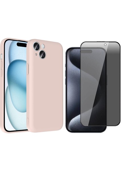 iPhone 15 Plus Kılıf Kamera Korumalı Kartlık Hazneli Zore Vitra Kapak + Hayalet Ekran Koruyucu