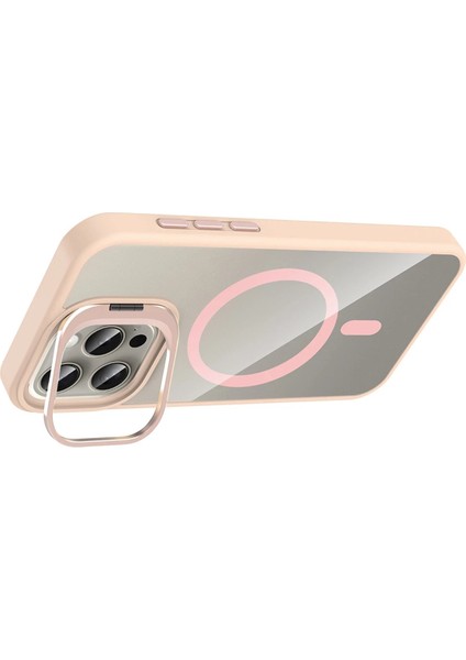 Apple iPhone 14 Pro Max Remim Lensli Magsafe Standlı Kapak - PEMBE-(5796) - FEİ6458-1589 modelleri