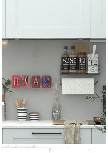 SAS Siyah Yapışkanlı Raflı Kağıt Rulo Havluluk & Peçetelik – Mutfak ve Banyo Düzenleyici Raf, 30x10 cm (Yapıştır/Vidala) fiyatları