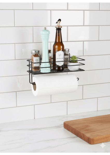 SAS Siyah Yapışkanlı Raflı Kağıt Rulo Havluluk & Peçetelik – Mutfak ve Banyo Düzenleyici Raf, 30x10 cm (Yapıştır/Vidala) fırsatları