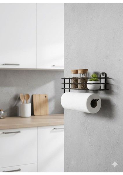 SAS Siyah Yapışkanlı Raflı Kağıt Rulo Havluluk & Peçetelik – Mutfak ve Banyo Düzenleyici Raf, 30x10 cm (Yapıştır/Vidala) indirimleri