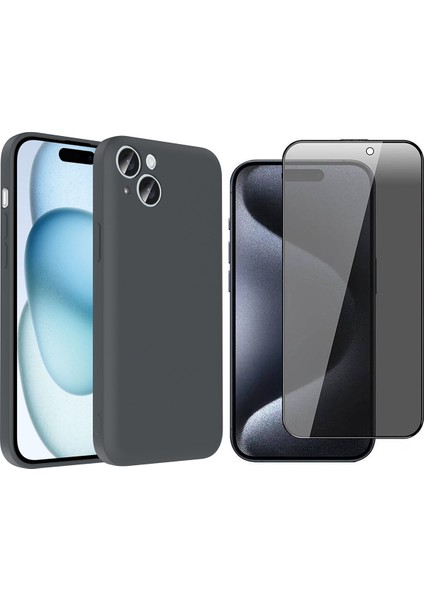 Apple iPhone 15 Plus Kılıf Kamera Korumalı Kartlık Hazneli Zore Vitra Kapak + Hayalet Ekran Koruyucu