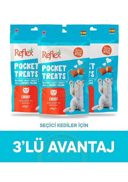 Pocket Treats Seçiçi Kediler Için Kedi Ödül Maması 3lü Fırsat 3X60GR