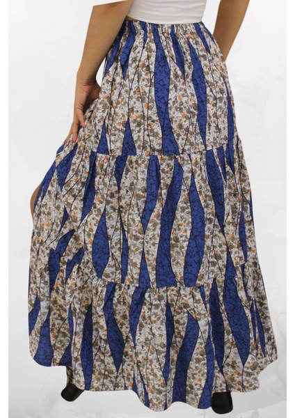 Viskon Kumaş Yırtmaçlı Çiçek Desenli Uzun Etek