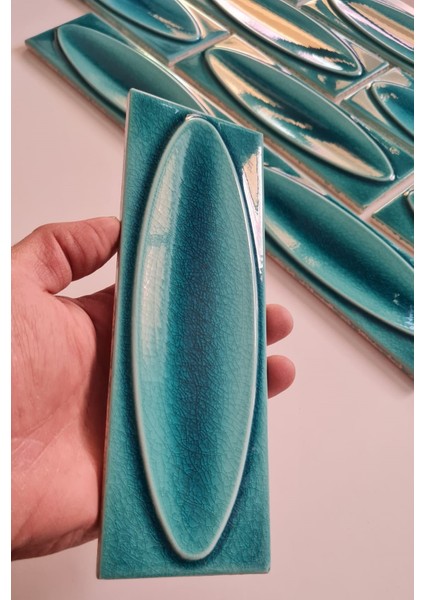 7x21 Cm Elips Turkuaz Çini Seramik