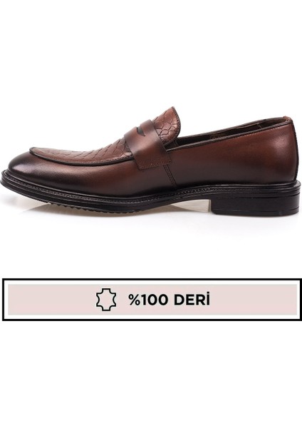 Hakiki Deri, Bağcıksız, Krokadil Desenli, Iç Dış Deri Erkek Ayakkabı