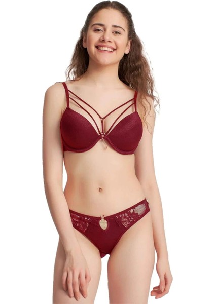 5020 Le Jardin Silikonlu Taşlı Simli Sütyen Takım