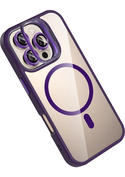 Apple iPhone 16 Pro Max Remim Lensli Magsafe Standlı Kapak - Derin MOR-(5796) - FEİ6965-6179 modelleri