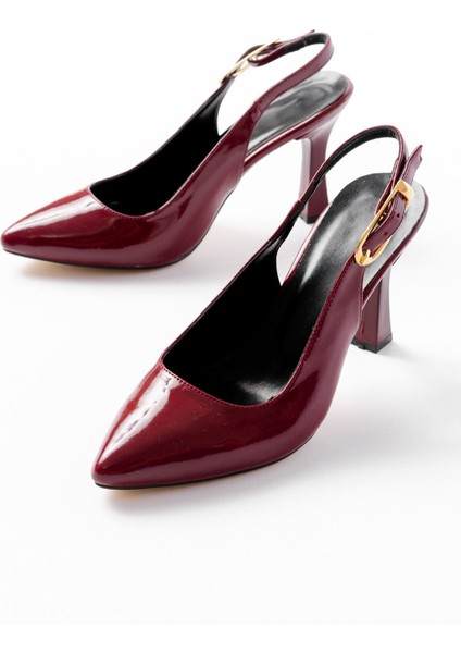 719 Bordo Rugan Sivri Burunlu Toka Detaylı Topuklu Kadın Ayakkabı modelleri