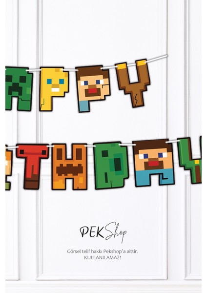 Minecraft Happy Birthday Banner Parti Süsleri Ipe Dizili Duvar Süsü fiyatları