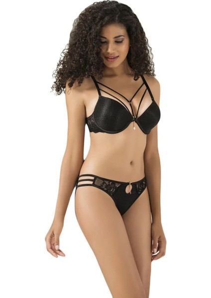 5020 Le Jardin Silikonlu Taşlı Simli Sütyen Takım