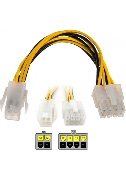 Atx 12V 4 Pin Cpu Güç Kablosu To 8 Pin Power Kablo 30 cm fiyatları