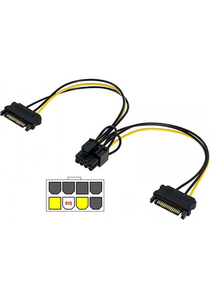 2X15 Pin Sata To 8pin (6+2) Pcı E Ekran Kartı Power Kablo 30CM fiyatları