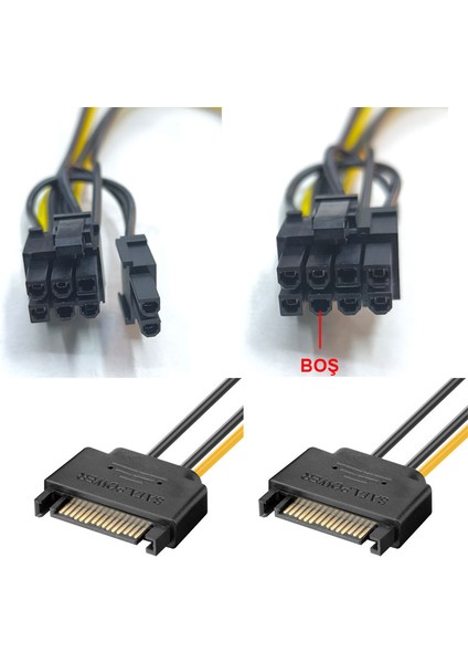 2X15 Pin Sata To 8pin (6+2) Pcı E Ekran Kartı Power Kablo 30CM fırsatları