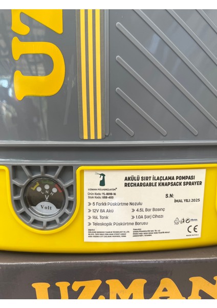 Uzman 16L Sırt Akülü Şarjlı Pülverizatörü Tek Şarj ile 20 Depo Kullanım 2 Yıl Garanti Mühendislertarım fırsatları