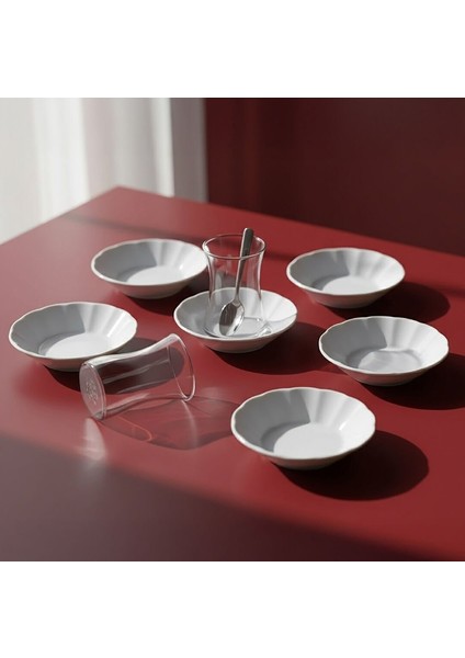 6 Adet Güral Porselen Acem Çay Tabağı Seti Bardak Altlığı