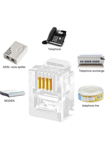 6P4C RJ11 4 Pinli Konnektör 4pinli Telefon Kablo Ucu 100'LÜ Paket fırsatları