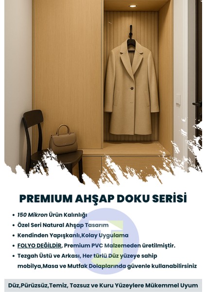 Premium Seri Kendinden Yapışkanlı Ahşap Desenli Pvc Kaplama – 60CMX300CM fırsatları