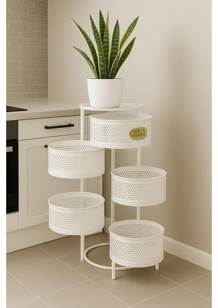 5 Katlı Patates ve Soğan Sepeti Patateslik Soğanlık Sebzelik Paslanmaz Metal Dekoratif Düzenleyici