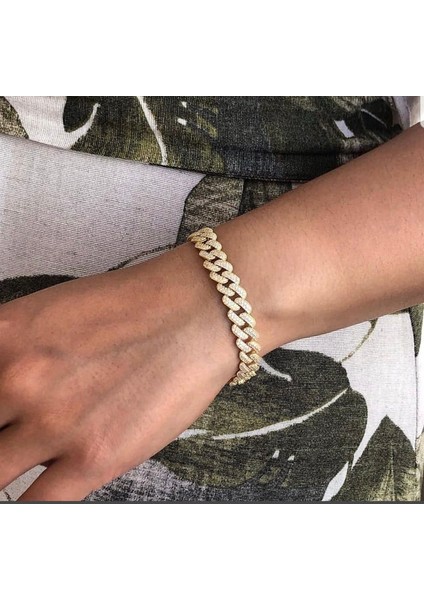 Gold Rengi Taşlı 925 Ayar Gümüş Gurmet Bileklik