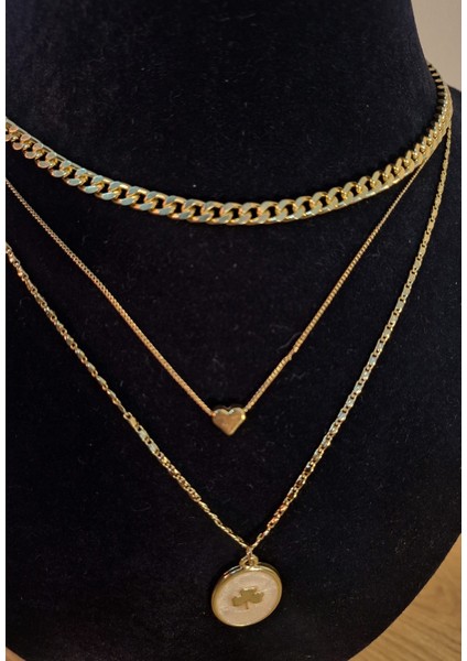 3’lü Set Altın Renk Kalp ve Yonca Figürlü Kadın Kolye fiyatları