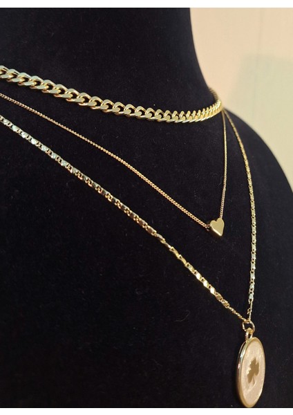 3’lü Set Altın Renk Kalp ve Yonca Figürlü Kadın Kolye fırsatları