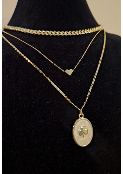 3’lü Set Altın Renk Kalp ve Yonca Figürlü Kadın Kolye indirimleri