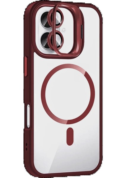 Apple iPhone 16 Plus Remim Lensli Magsafe Standlı Kapak - BORDO-(5796) - FEİ1139-9710