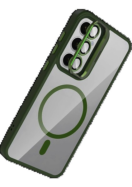 Samsung Galaxy S25 Remim Lensli Magsafe Standlı Kapak - Koyu YEŞIL-(5796) - FEİ2466-2059 modelleri