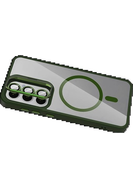 Samsung Galaxy S25 Remim Lensli Magsafe Standlı Kapak - Koyu YEŞIL-(5796) - FEİ2466-2059 fırsatları