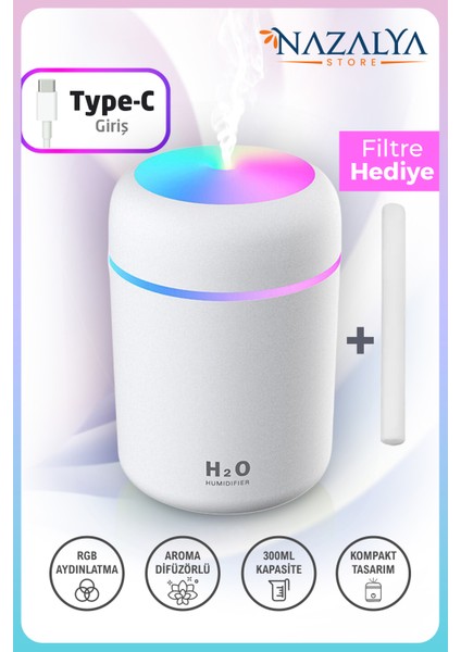 H2O 300 ml Ulrasonik Hava Nemlendirici ve Aroma Difüzörü