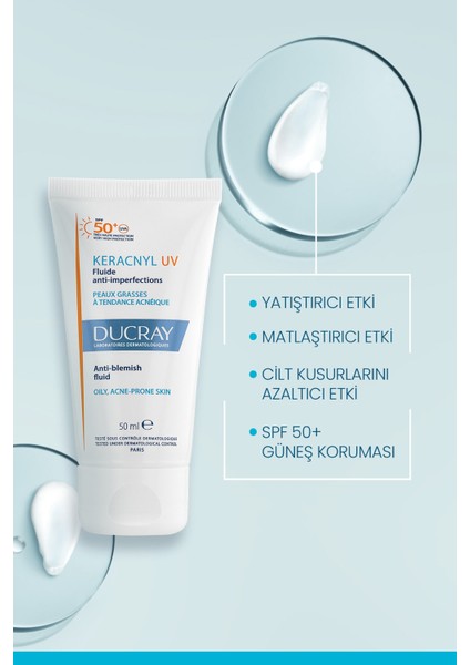 Keracnıyl UV Fluiıd SPF 50+ Yağliı ve Akneeye Eğilıimlı Ciıltler ıcın Gunes Kremı 50 ml indirimleri